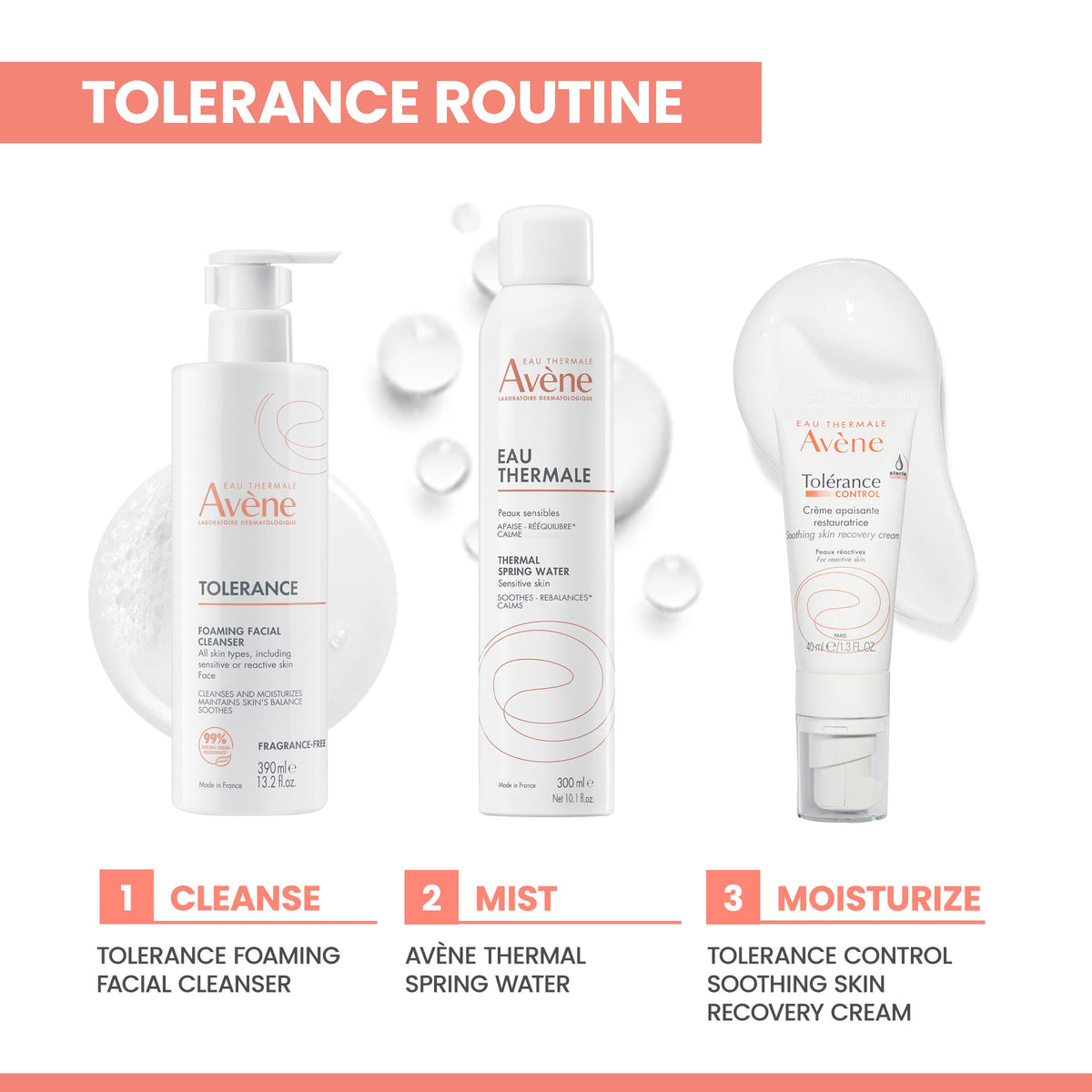 Eau Thermale Avène Tolerance Gentle Foaming Cleanser 5 oz on a skincare shelf