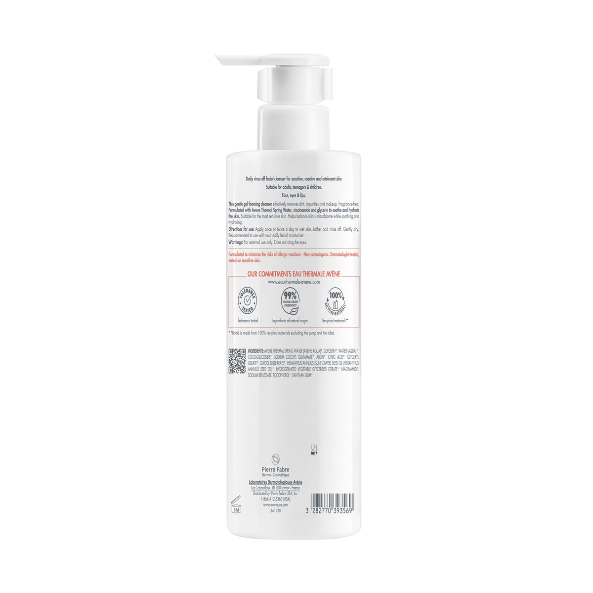 Eau Thermale Avène Tolerance Gentle Foaming Cleanser 5 oz with water splash
