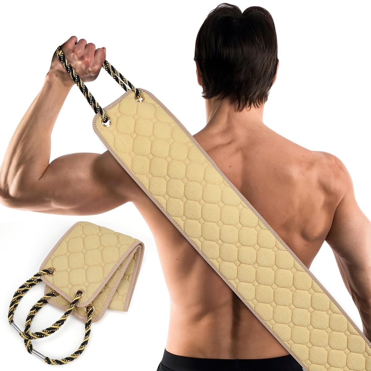 eaxun 38.5 Inch Exfoliating Back Scrubber front view with dual handles