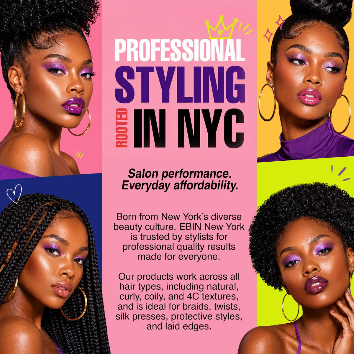 EBIN NEW YORK 24 Hour Edge Tamer on a styled hair display