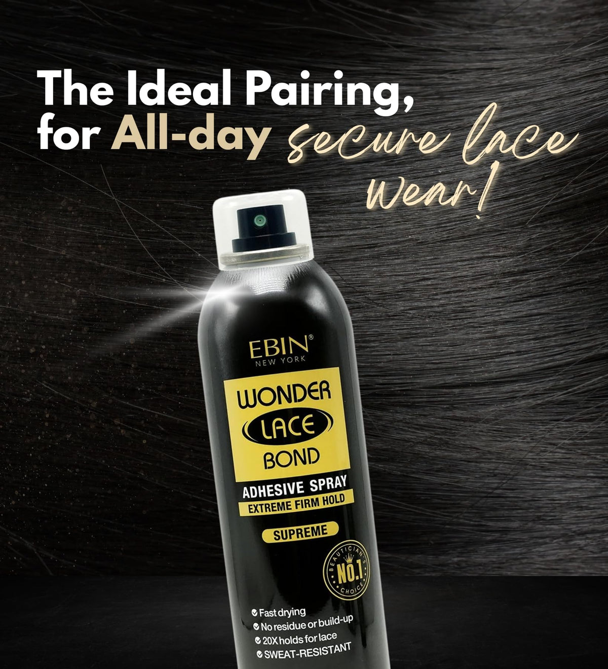 EBIN NEW YORK Wig Glue Adhesive Spray with application instructions