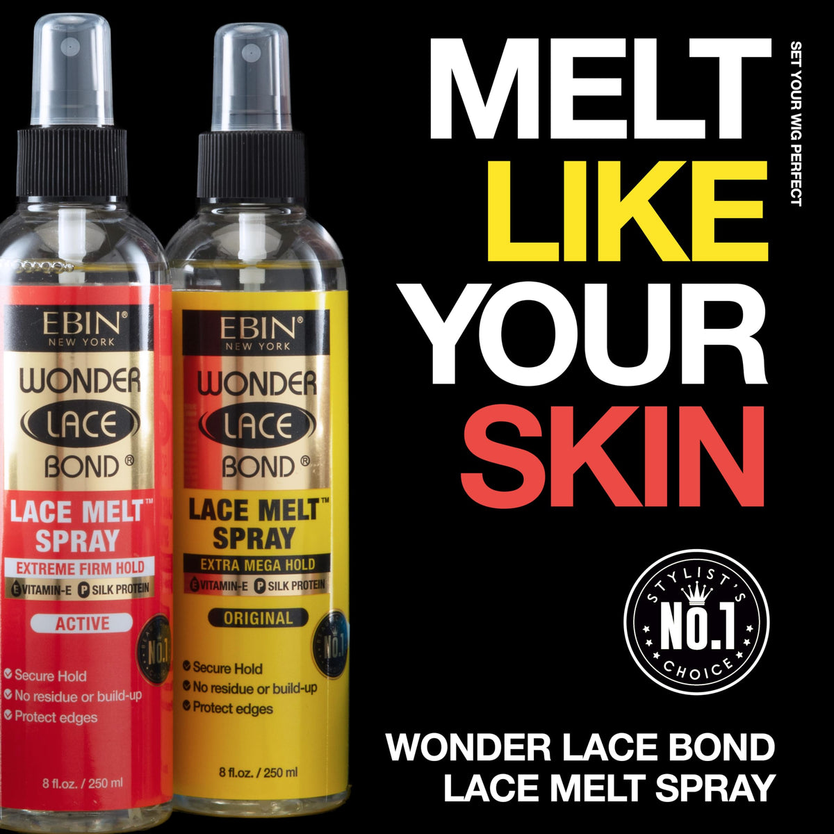 EBIN NEW YORK Wonder Lace Bond Melt Spray side view with cap