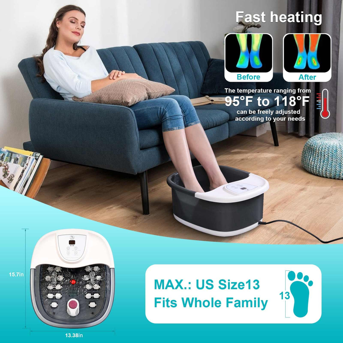 ECARBME Foot Spa Bath Massager control panel close-up
