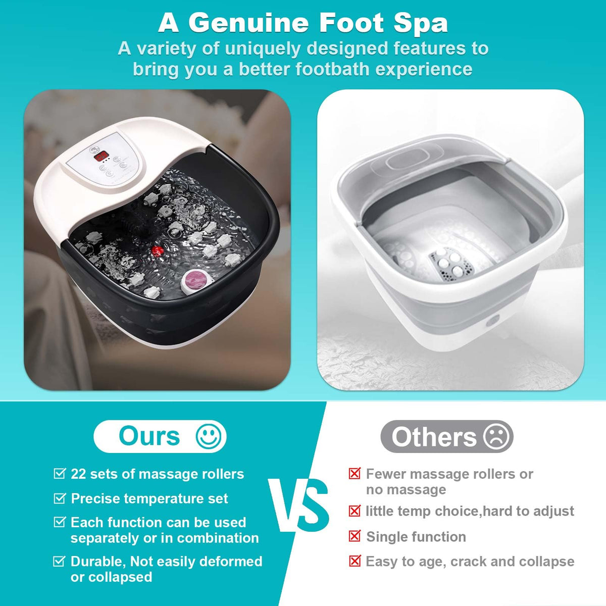 ECARBME Foot Spa Bath Massager displaying temperature control feature