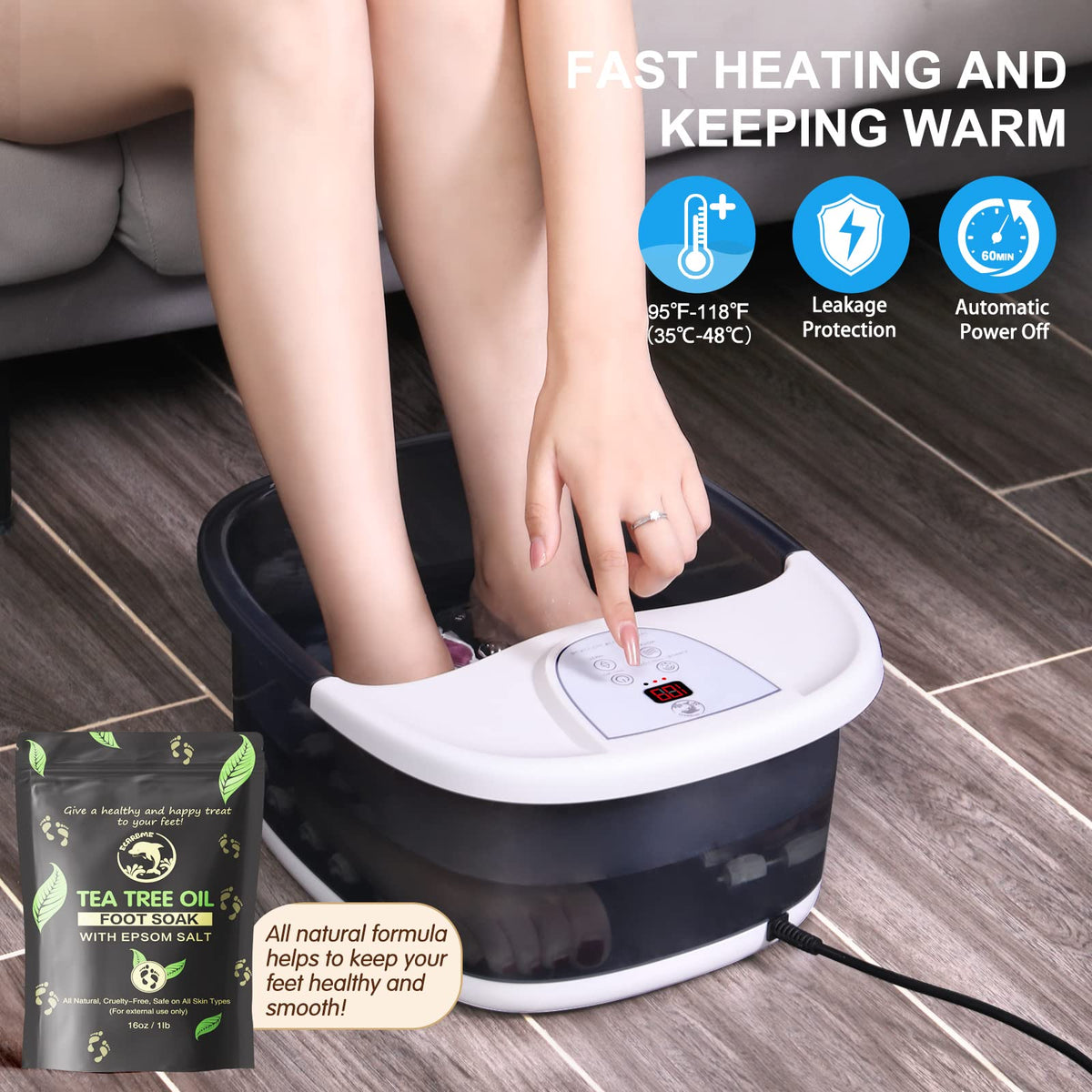 ECARBME Foot Spa Bath Massager with steam rising from warm water