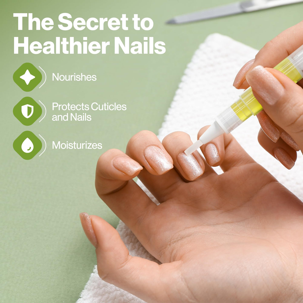 ECCO PURE Cuticle Oil Pen applied to cuticle area