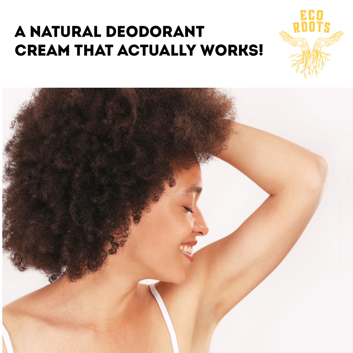 ECO ROOTS Natural Deodorant Cream jar with lid open
