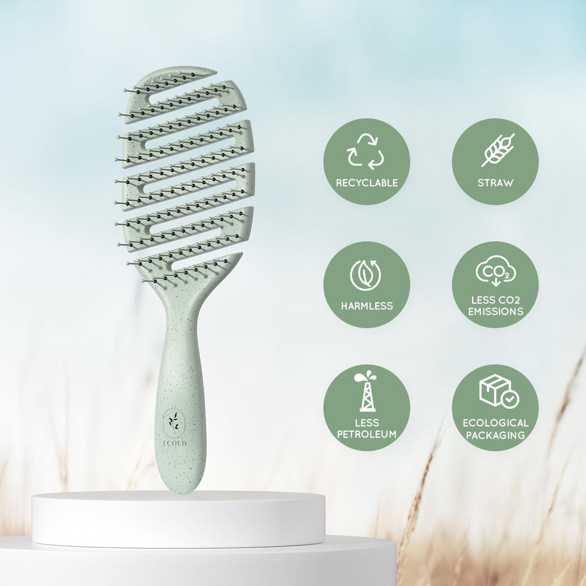 ecoed Detangler Hairbrush ergonomic handle close-up