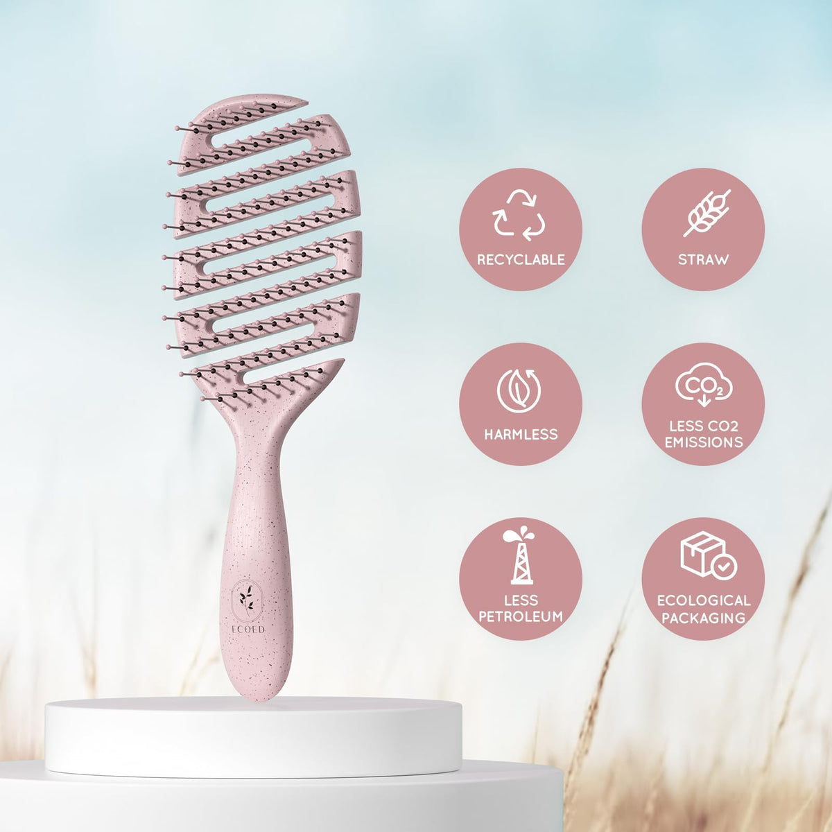 ecoed Detangler Hairbrush pink back view highlighting vented design