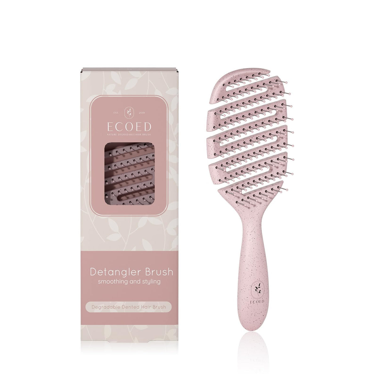 ecoed Detangler Hairbrush pink front view with flexible bristles