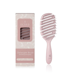 ecoed Detangler Hairbrush pink front view with flexible bristles