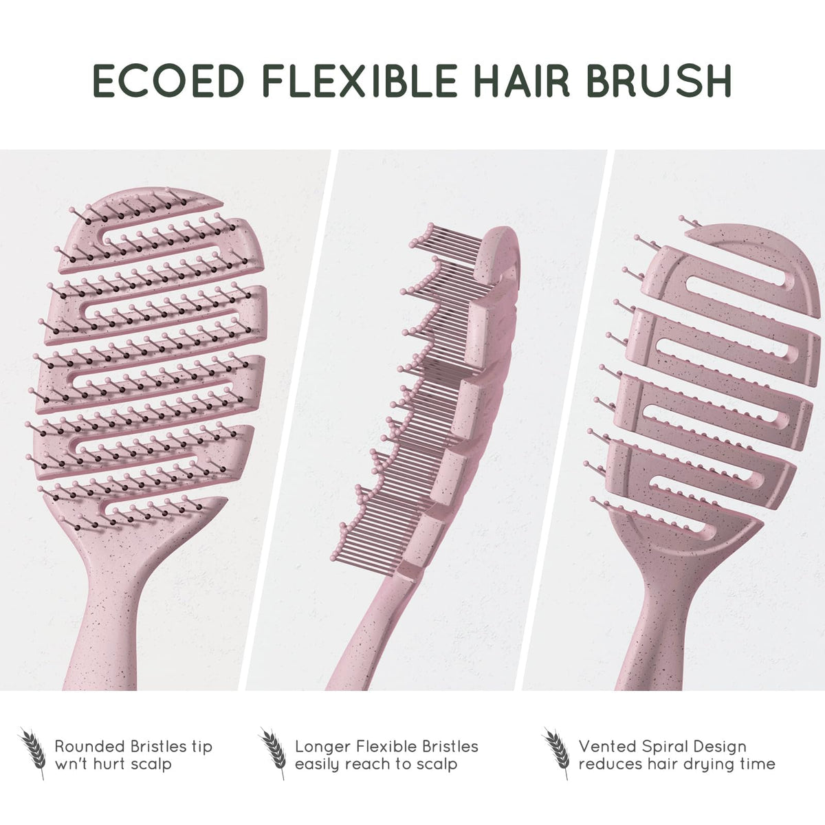 ecoed Detangler Hairbrush pink in lifestyle setting with hair