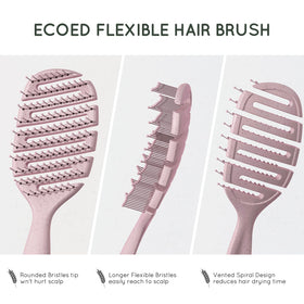 ecoed Detangler Hairbrush pink in lifestyle setting with hair