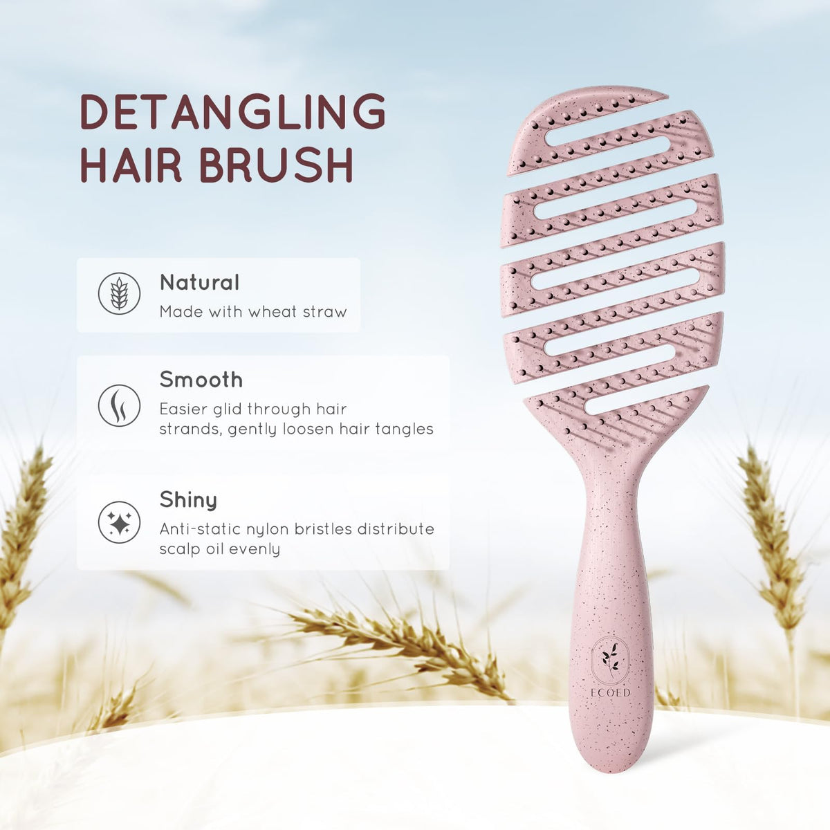 ecoed Detangler Hairbrush pink side view showcasing ergonomic handle