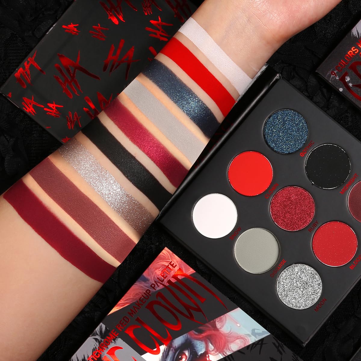 ecofavor Red Goth Eyeshadow Palette front view with 9 vibrant shades