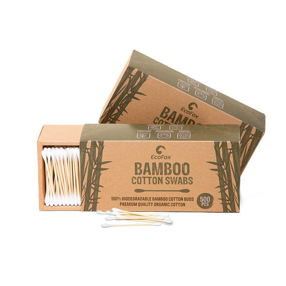 EcoFox Bamboo Cotton Swabs 1000 Count packaging front view