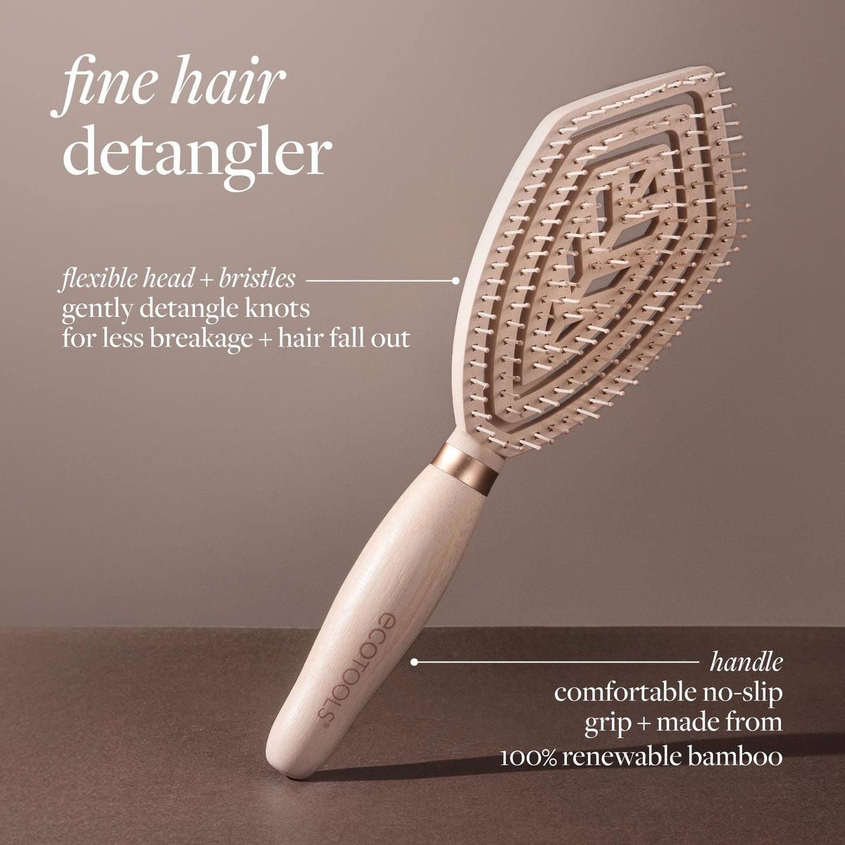 EcoTools Fine Hair Detangler brush side view showing flexible head