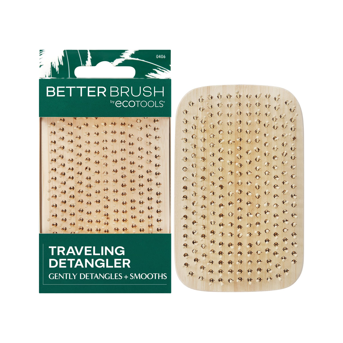 EcoTools Travel Detangler Hairbrush front view with bamboo finish