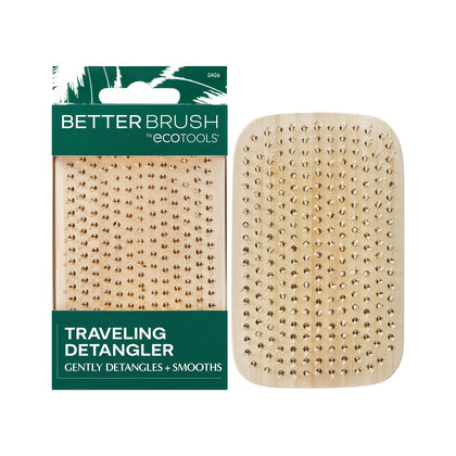 EcoTools Travel Detangler Hairbrush front view with bamboo finish