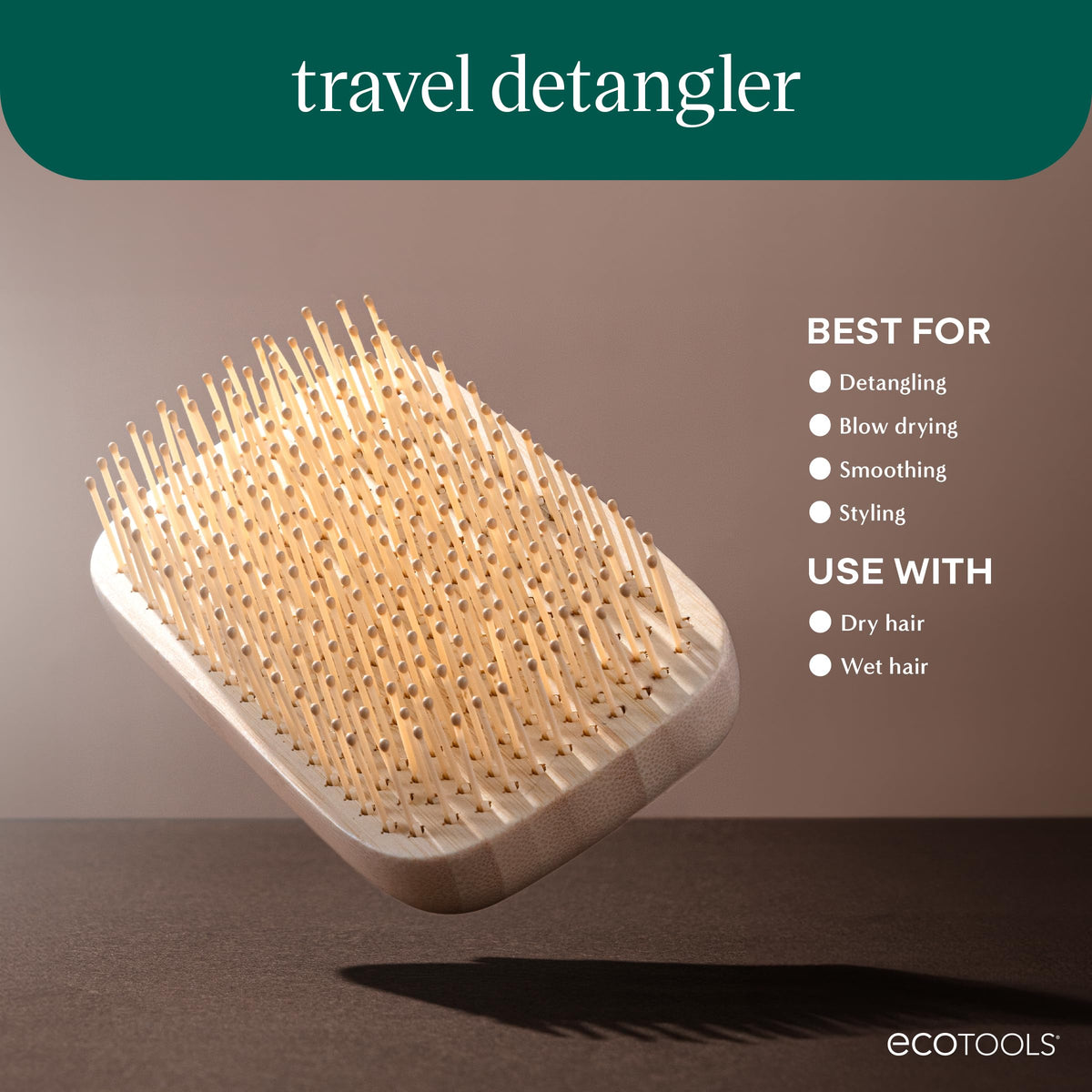 EcoTools Travel Detangler Hairbrush in a cosmetic bag