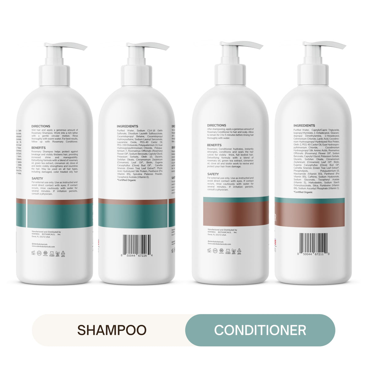EDENIKA BOTANICALS Rosemary Shampoo and Conditioner set on wooden shelf