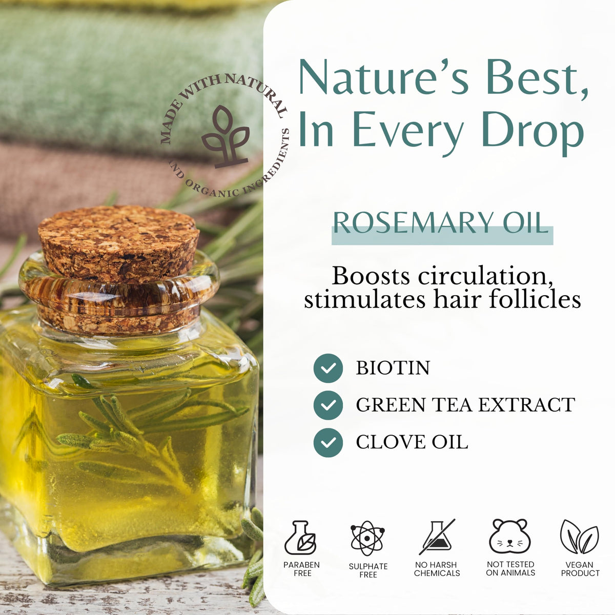 EDENIKA BOTANICALS Rosemary Shampoo with rosemary leaves background