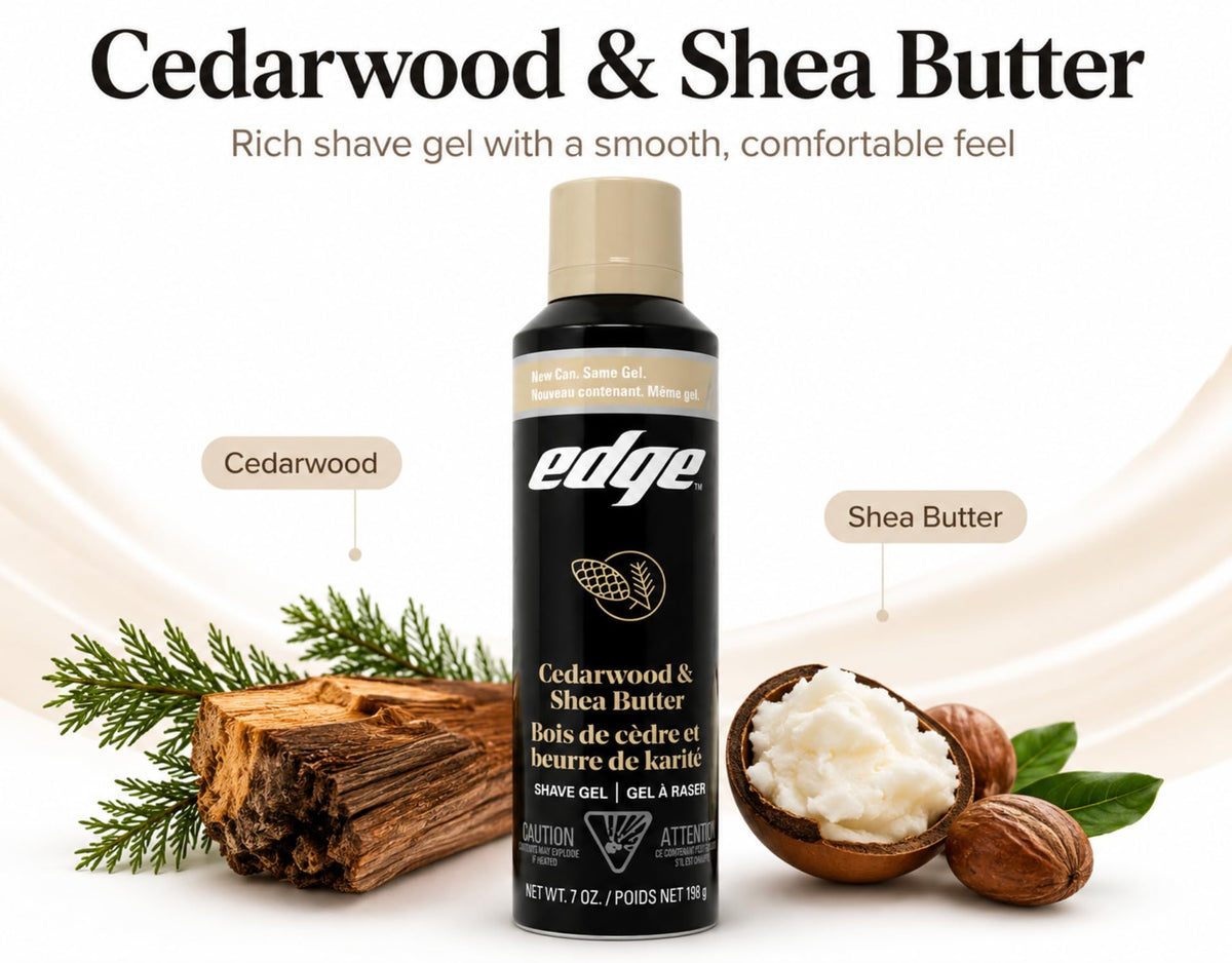 Edge Cedarwood & Shea Butter Shave Gel packaging