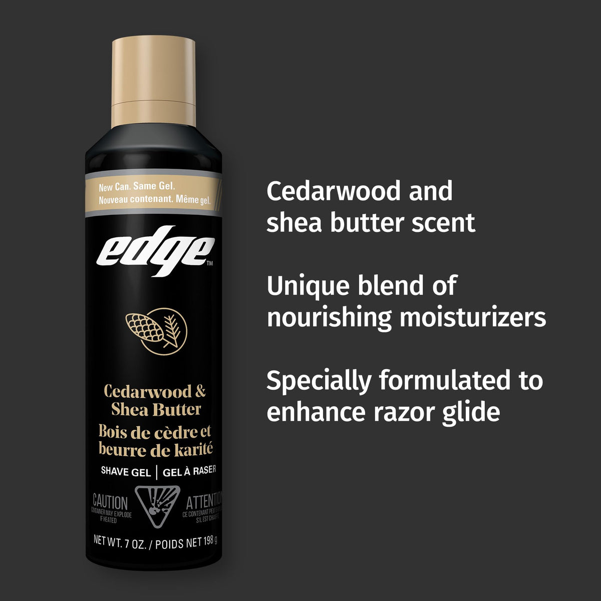 Edge Shave Gel for Men Cedarwood and Shea Butter 7oz opened with gel visible