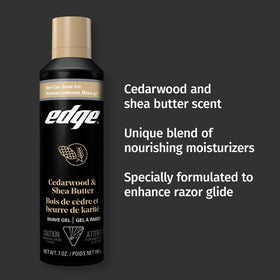 Edge Shave Gel for Men Cedarwood and Shea Butter 7oz opened with gel visible
