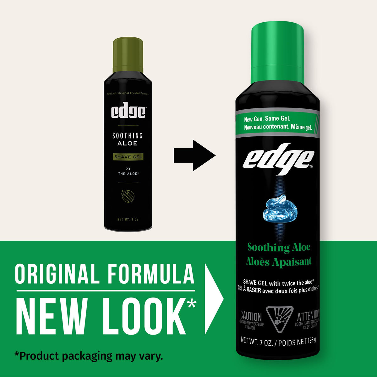 Edge Shaving Gel packaging showing soothing aloe ingredients