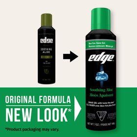 Edge Shaving Gel packaging showing soothing aloe ingredients
