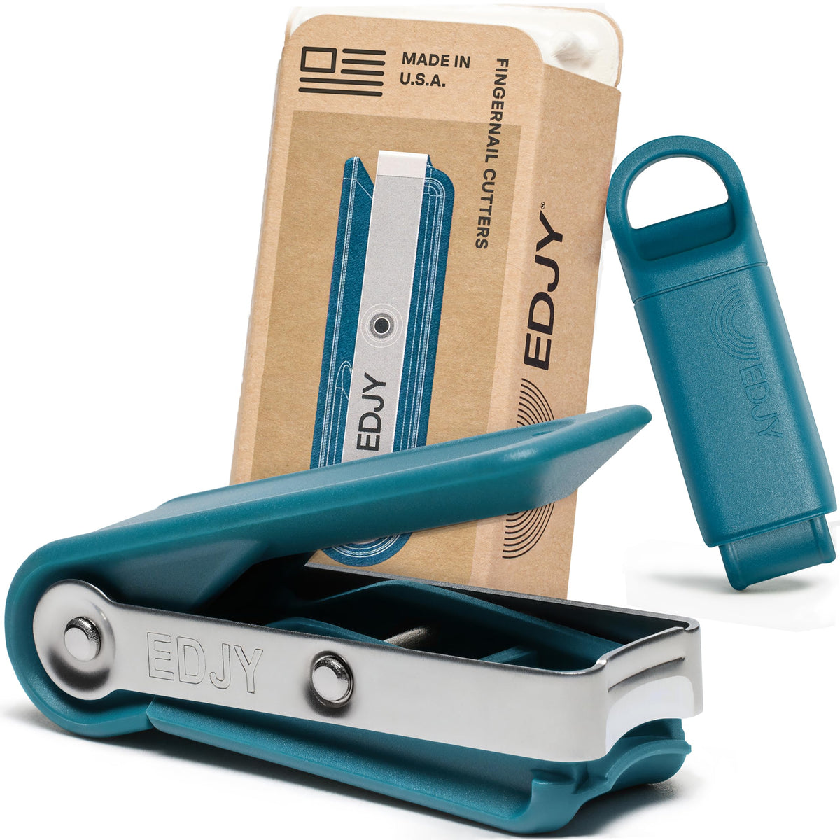 EDJY Fingernail Cutter blue model front view with stainless steel blade