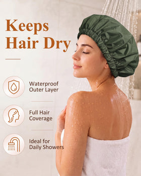 Edoneery shower cap displayed in a bathroom setting