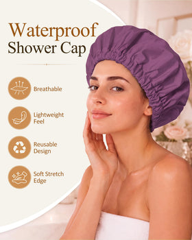 Edoneery shower cap displayed in a bathroom setting
