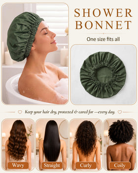 Edoneery Shower Cap displayed with bath accessories