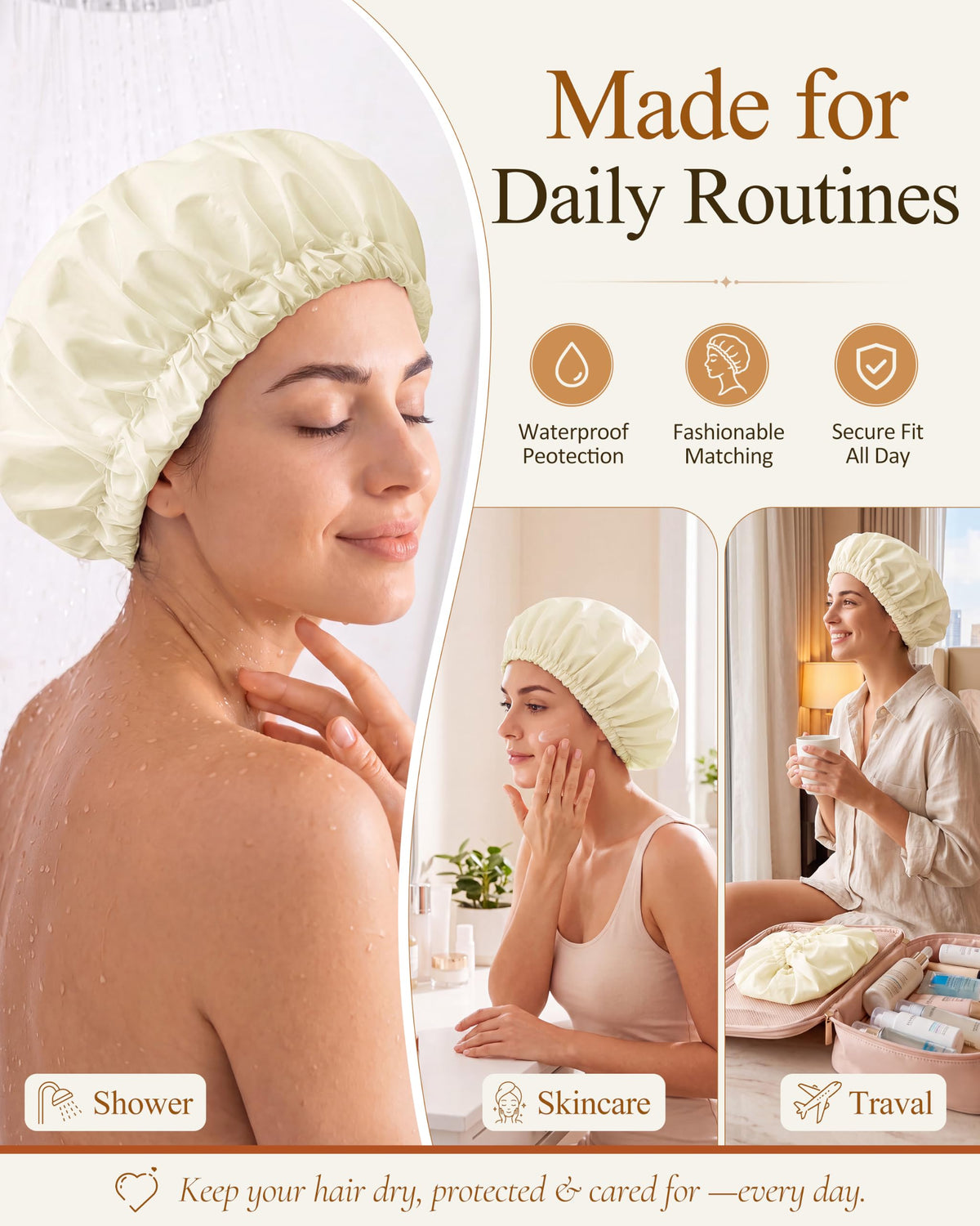 Edoneery Shower Cap folded for easy storage