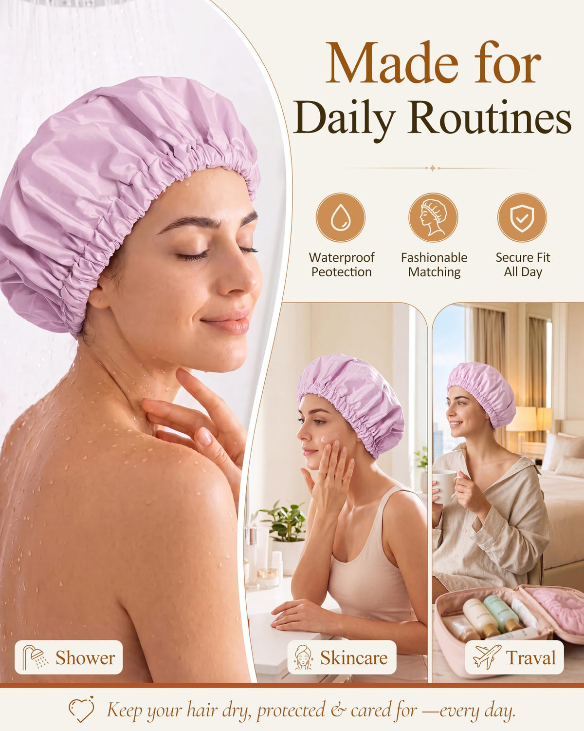 Edoneery shower cap folded for travel storage