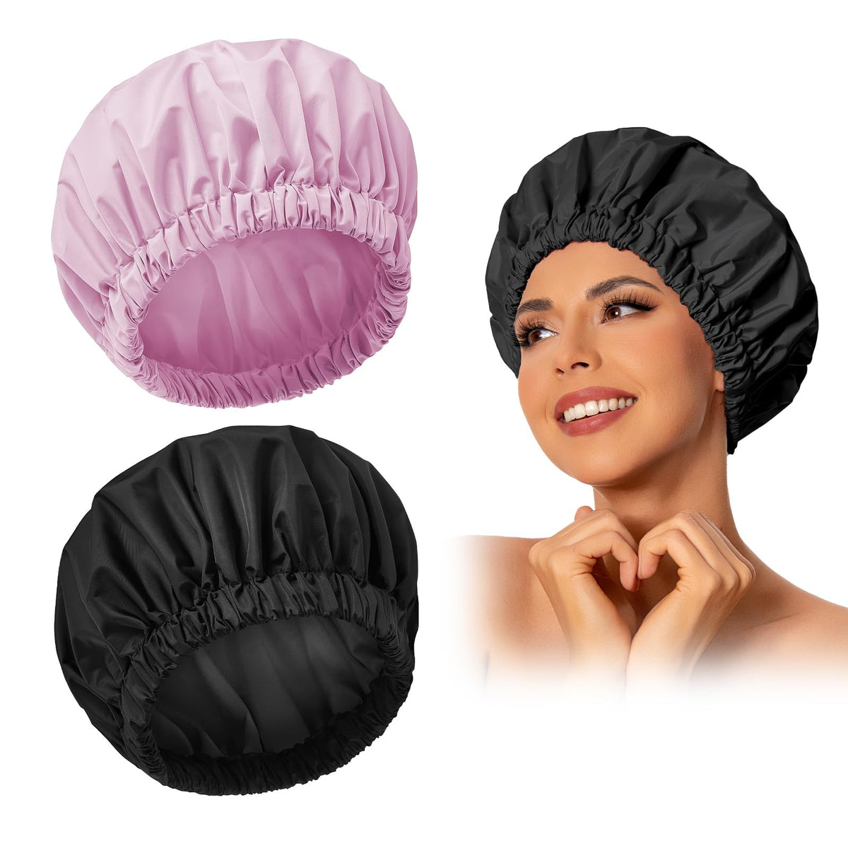 Edoneery shower cap front view with elastic band