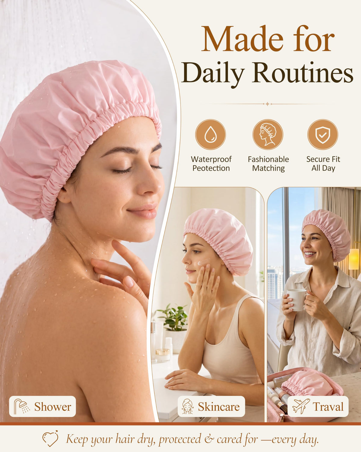 Edoneery Shower Cap in use during a shower