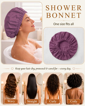Edoneery shower cap on a model with long hair