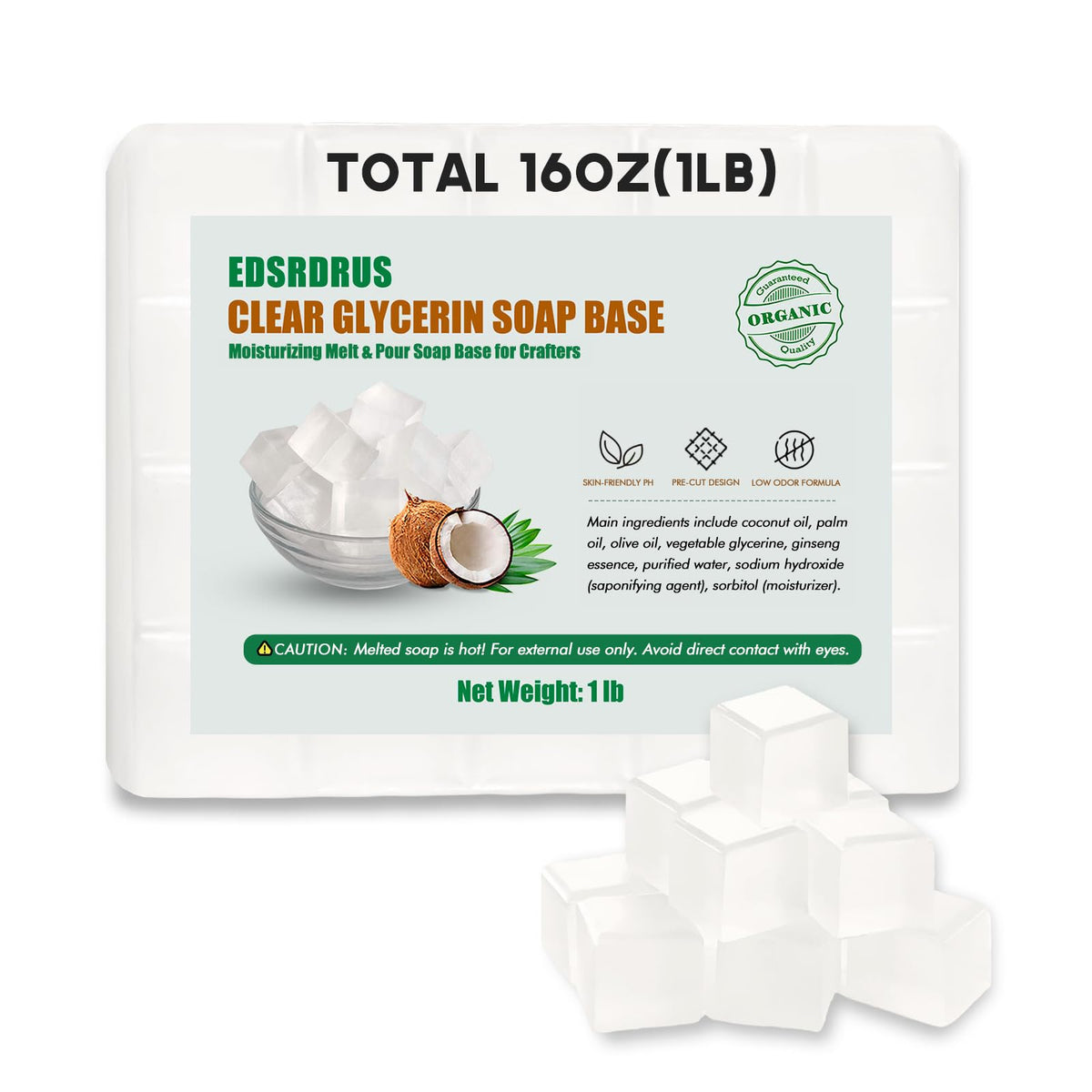 EDSRDRUS Unscented Glycerin Soap Base 1LB front view