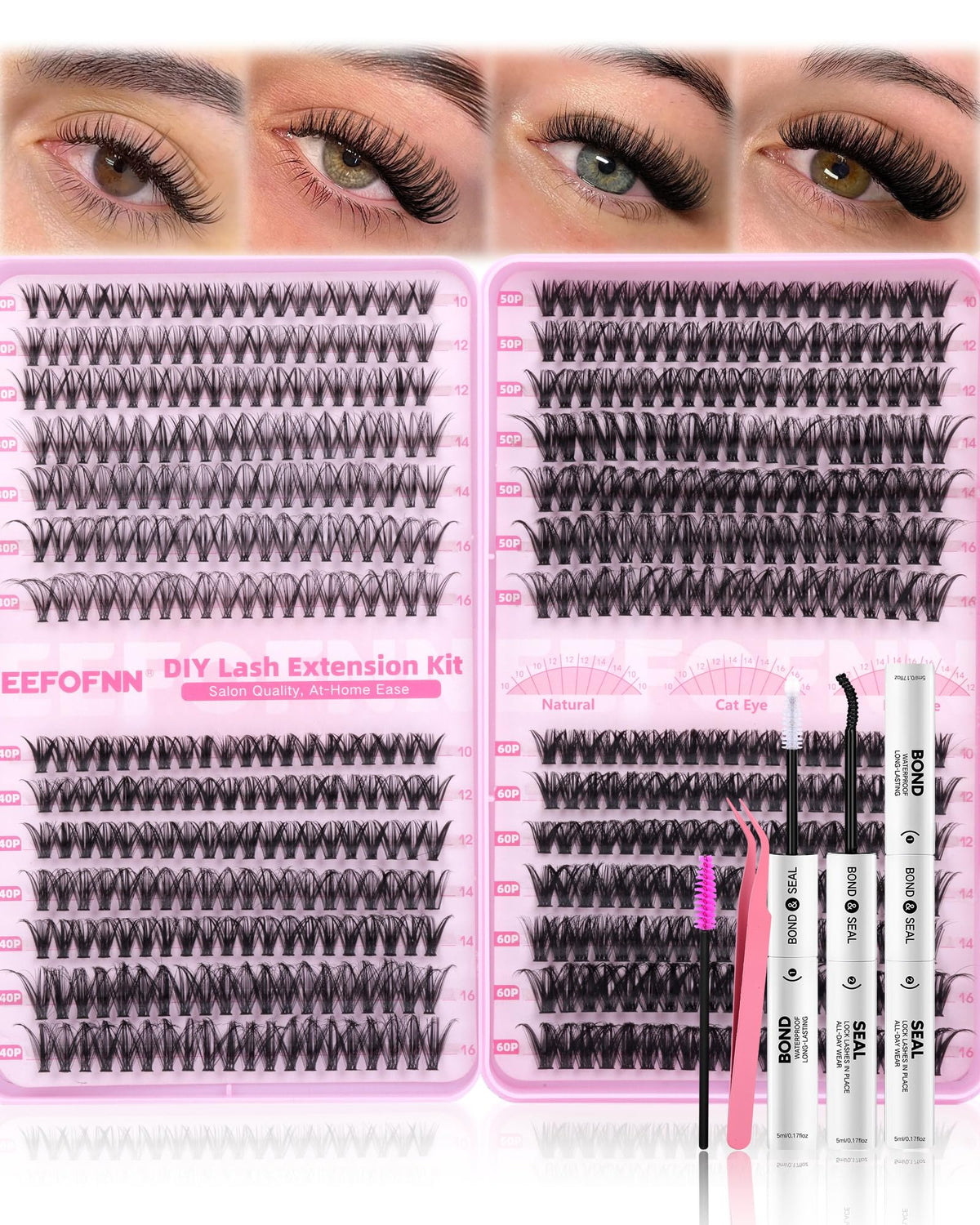 Eefofnn Lash Clusters Kit 560pcs with mixed 10-16mm lengths