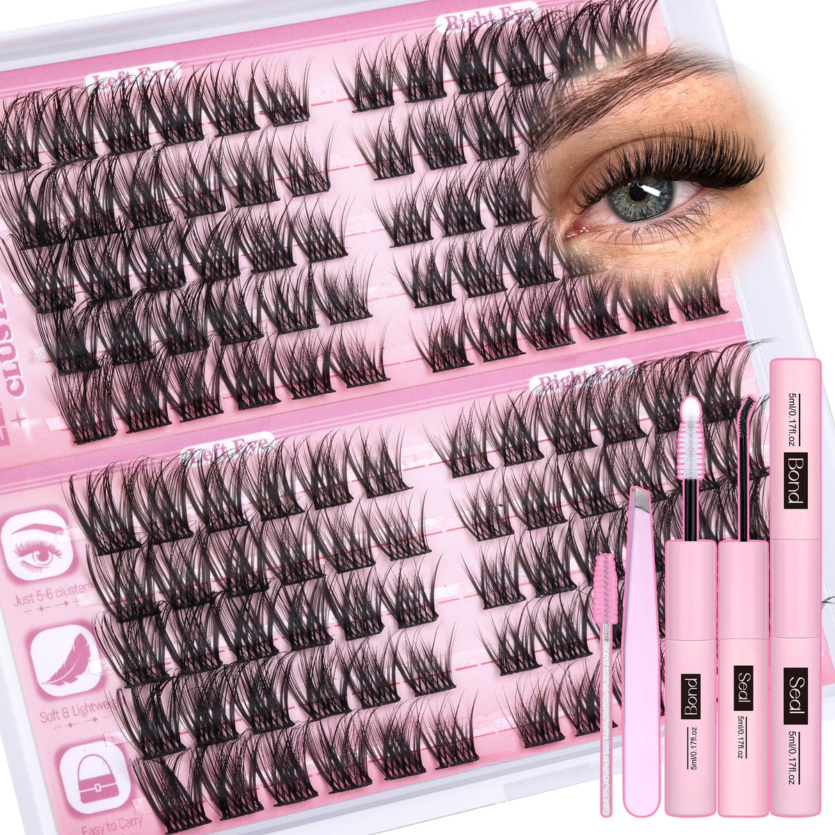 Eefofnn Lash Clusters Kit packaging with tools and lashes