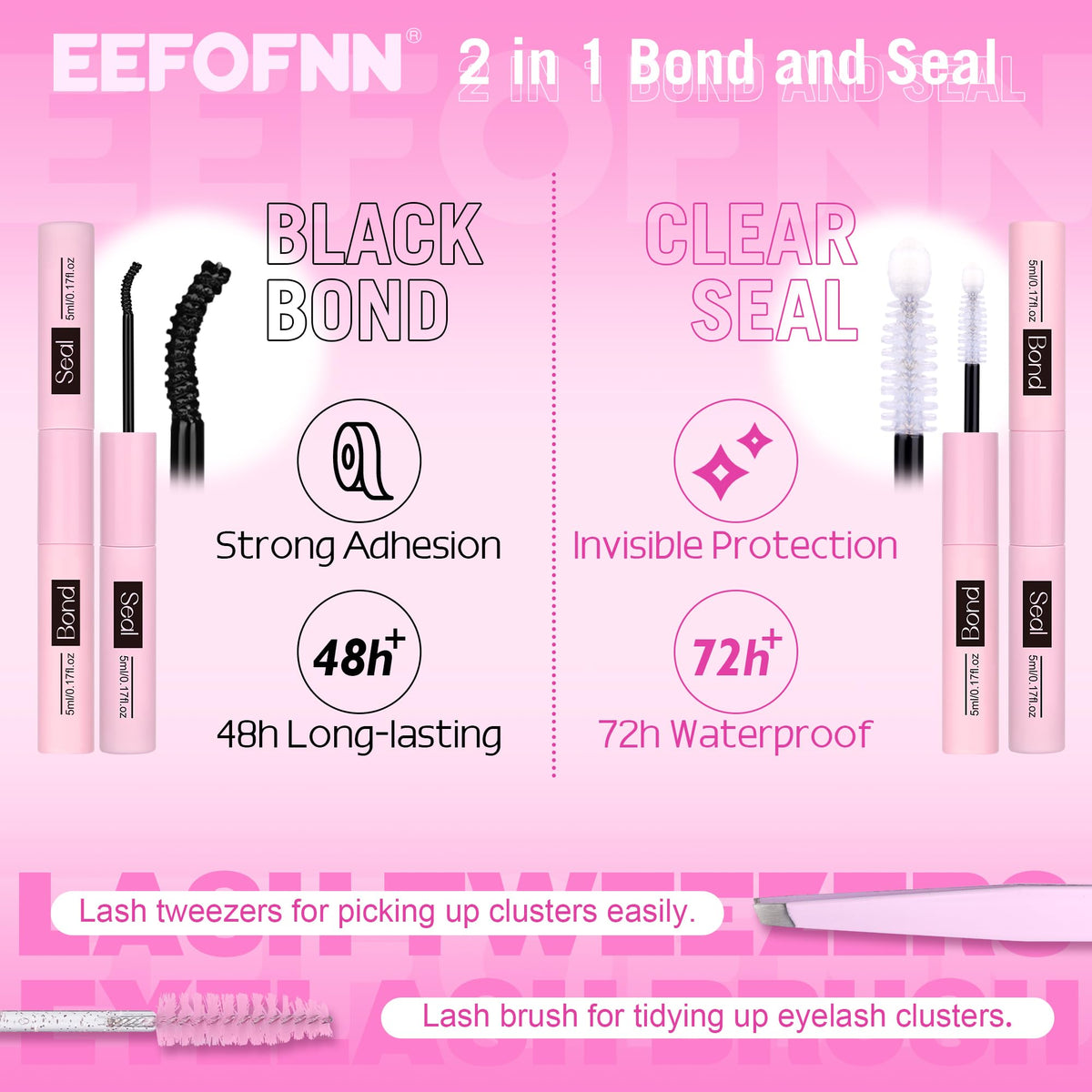 Eefofnn Lash Clusters Kit showing bond and seal lash glue
