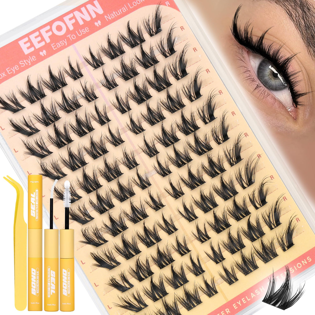 Eefofnn Manga Lash Clusters Kit with 10-16mm D Curl lashes