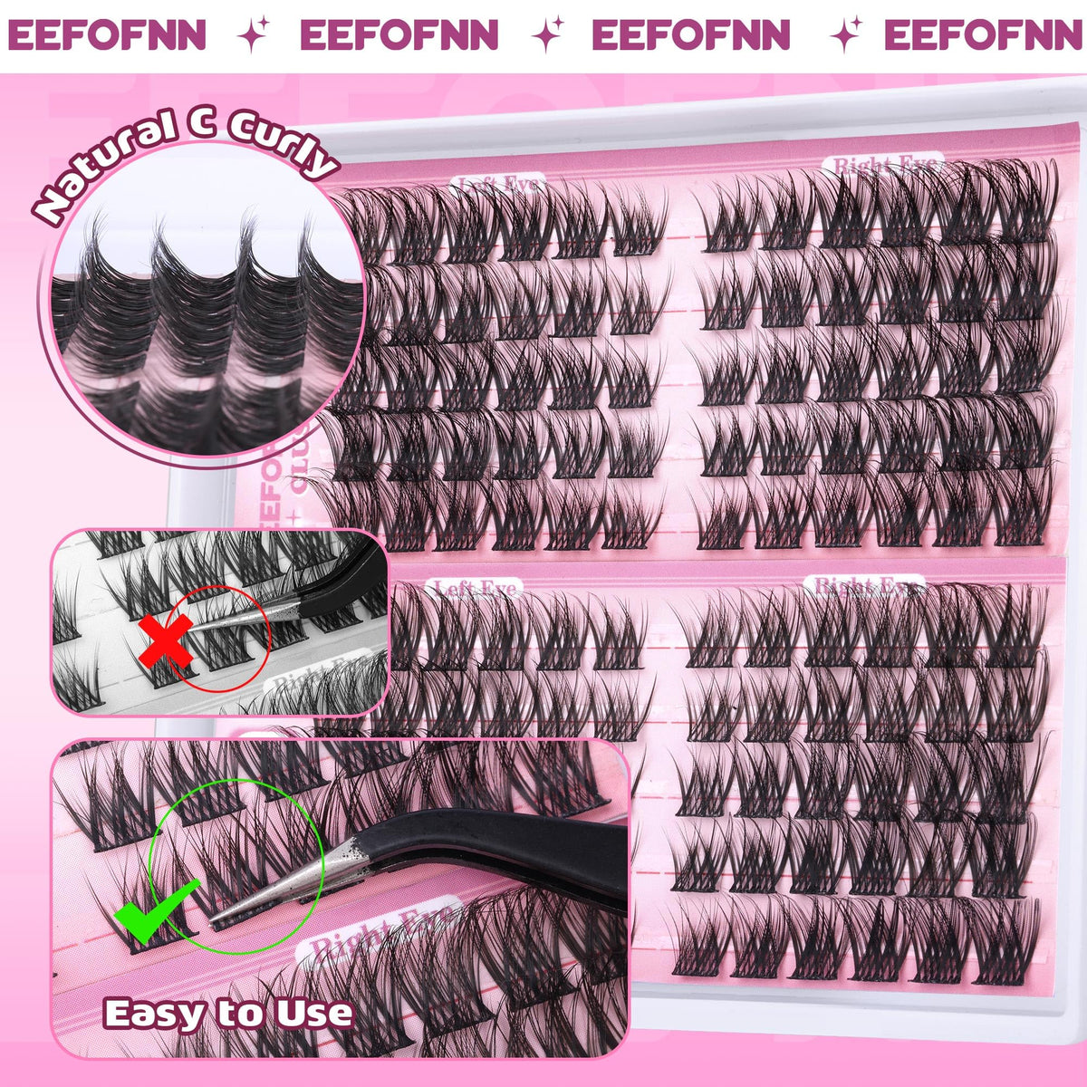 Eefofnn Wispy Lash Clusters laid out for application