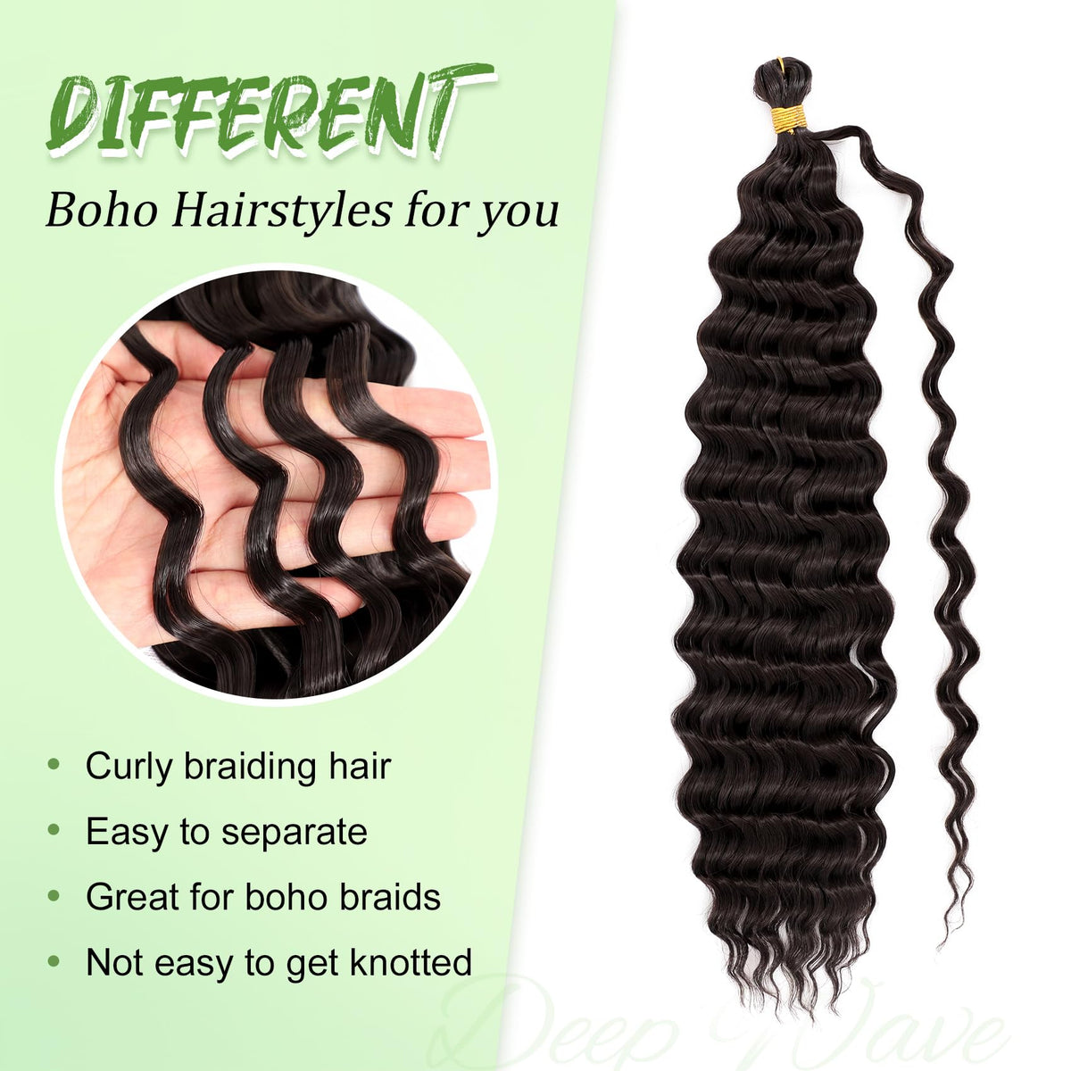 EERYA 18 Inch Deep Ocean Wave Braiding Hair close-up texture