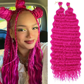 EERYA 18-inch ocean wave crochet hair in magenta pink front view