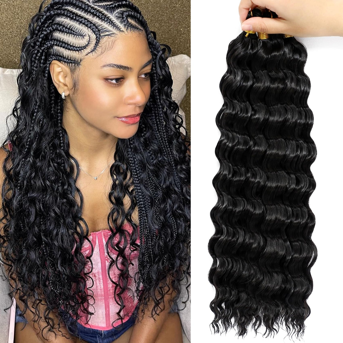 EERYA Long Curly Braiding Hair 16 Inch front view