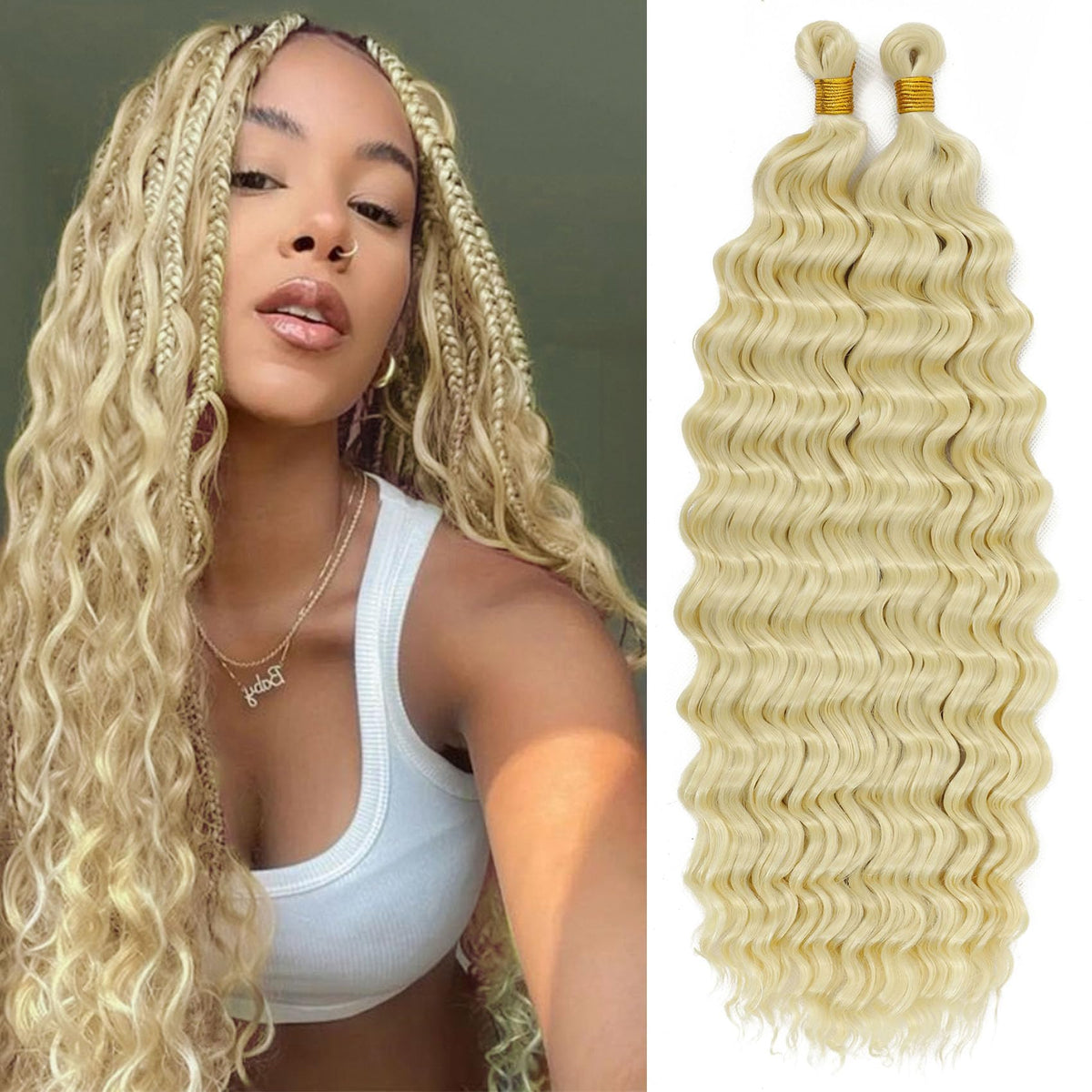 EERYA Long Curly Braiding Hair 18 Inch blonde ocean wave front view